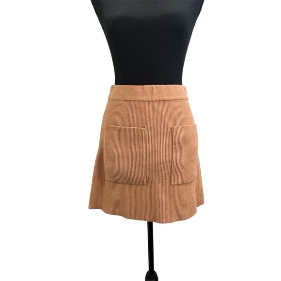 Zara Women Ribbed Knit pocket front Stretch Mini Skirts A line Size M Tan - Picture 1 of 6